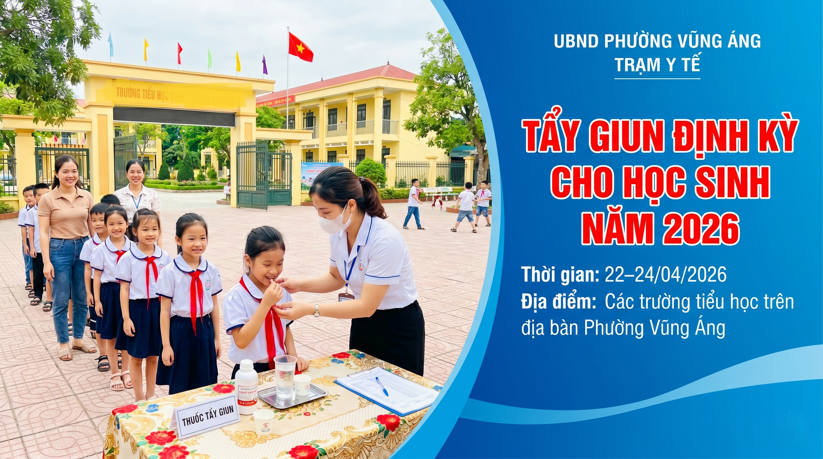 PHƯỜNG VŨNG ÁNG TRIỂN KHAI TẨY GIUN CHO HỌC SINH TIỂU HỌC NĂM 2026