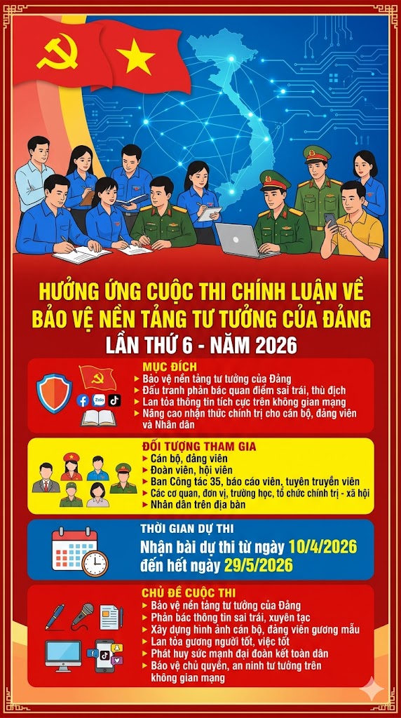  HƯỞNG ỨNG CUỘC THI CHÍNH LUẬN VỀ BẢO VỆ NỀN TẢNG TƯ TƯỞNG CỦA ĐẢNG LẦN THỨ 6 NĂM 2026