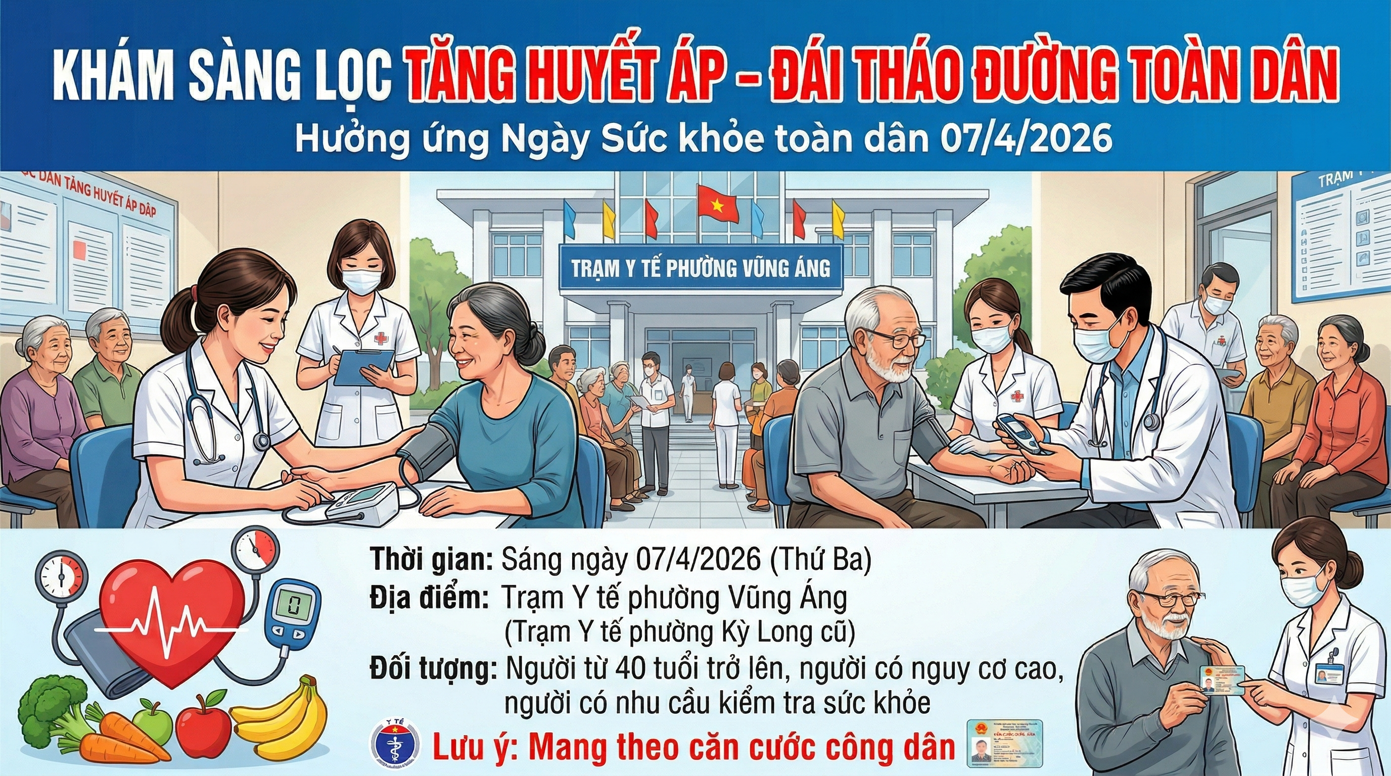 THÔNG BÁO KHÁM SÀNG LỌC BỆNH TĂNG HUYẾT ÁP, ĐÁI THÁO ĐƯỜNG TOÀN DÂN