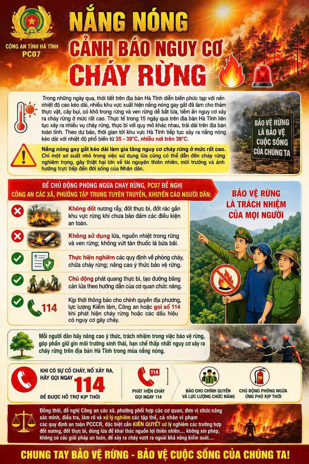 PHƯỜNG VŨNG ÁNG CHỦ ĐỘNG PHÒNG, CHỐNG CHÁY RỪNG TRONG THỜI ĐIỂM NẮNG NÓNG GAY GẮT