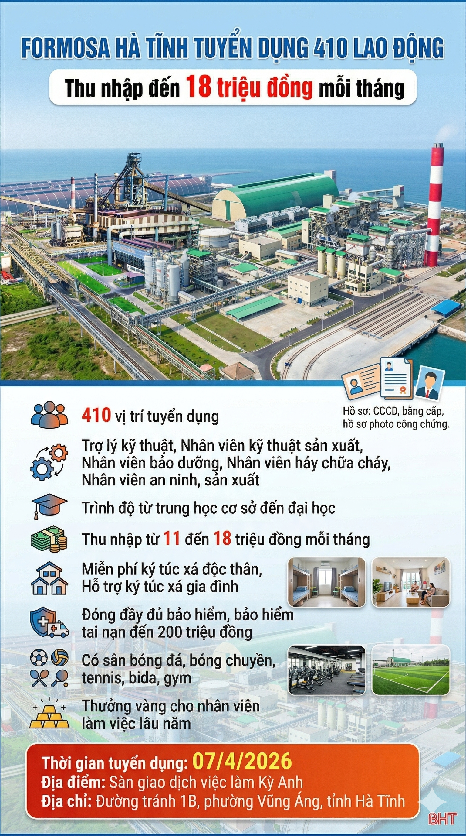 Formosa Hà Tĩnh tuyển 410 lao động, lương đến 18 triệu đồng/tháng