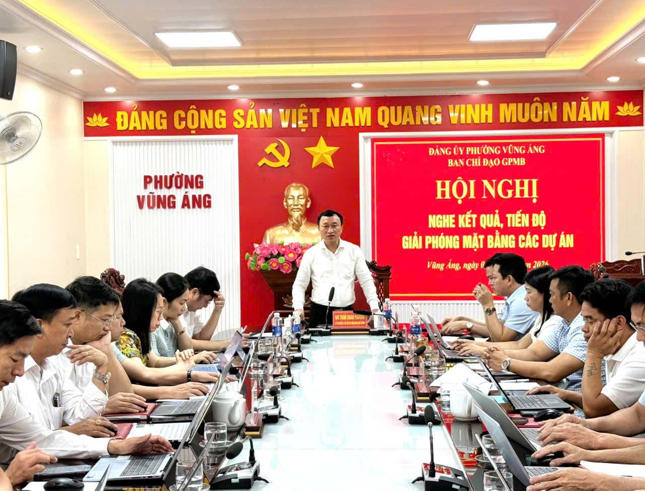 BAN CHỈ ĐẠO GIẢI PHÓNG MẶT BẰNG PHƯỜNG VŨNG ÁNG TRIỂN KHAI HỘI NGHỊ ĐỂ NGHE KẾT QUẢ TIẾN ĐỘ GIẢI PHÓNG MẶT BẰNG CÁC DỰ ÁN.
