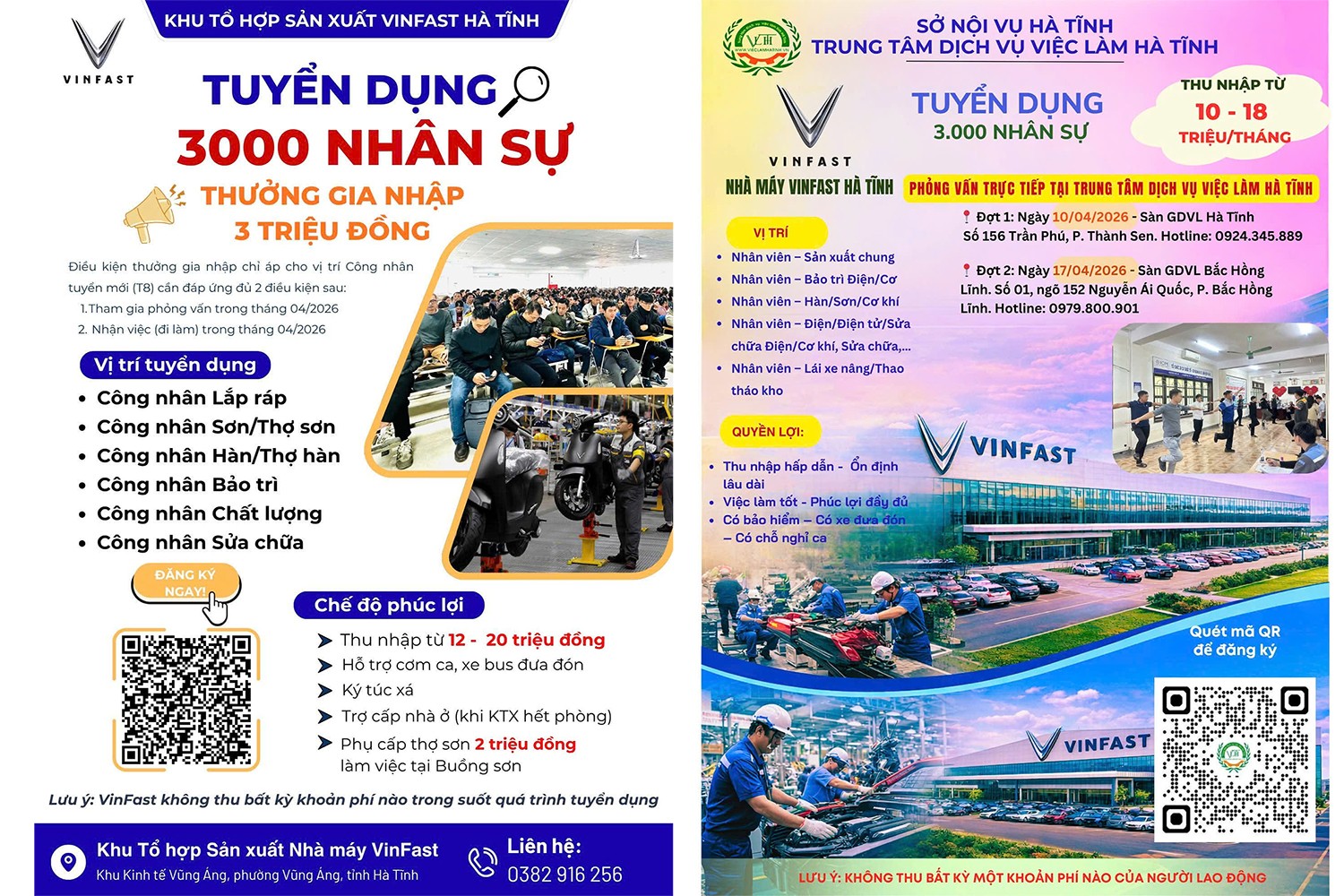 VINFAST HÀ TĨNH TUYỂN 3.000 LAO ĐỘNG, THƯỞNG 3 TRIỆU ĐỒNG/NGƯỜI