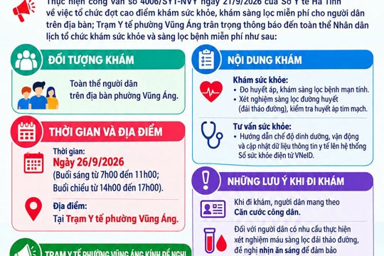 Trạm y tế phường Vũng Áng thông báo khám sức khỏe miễn phí cho nhân dân
