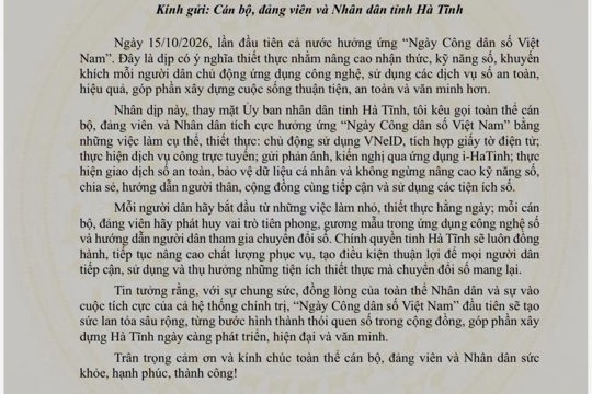 UBND tỉnh Hà Tĩnh hưởng ứng ngày công dân số Việt Nam