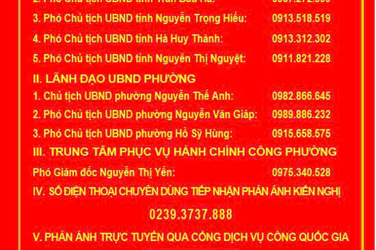 Đường dây nóng: Tiếp nhận thông tin, phản ánh kiến nghị của người dân, doanh nghiệp trong giải quyết thủ tục hành chính.  