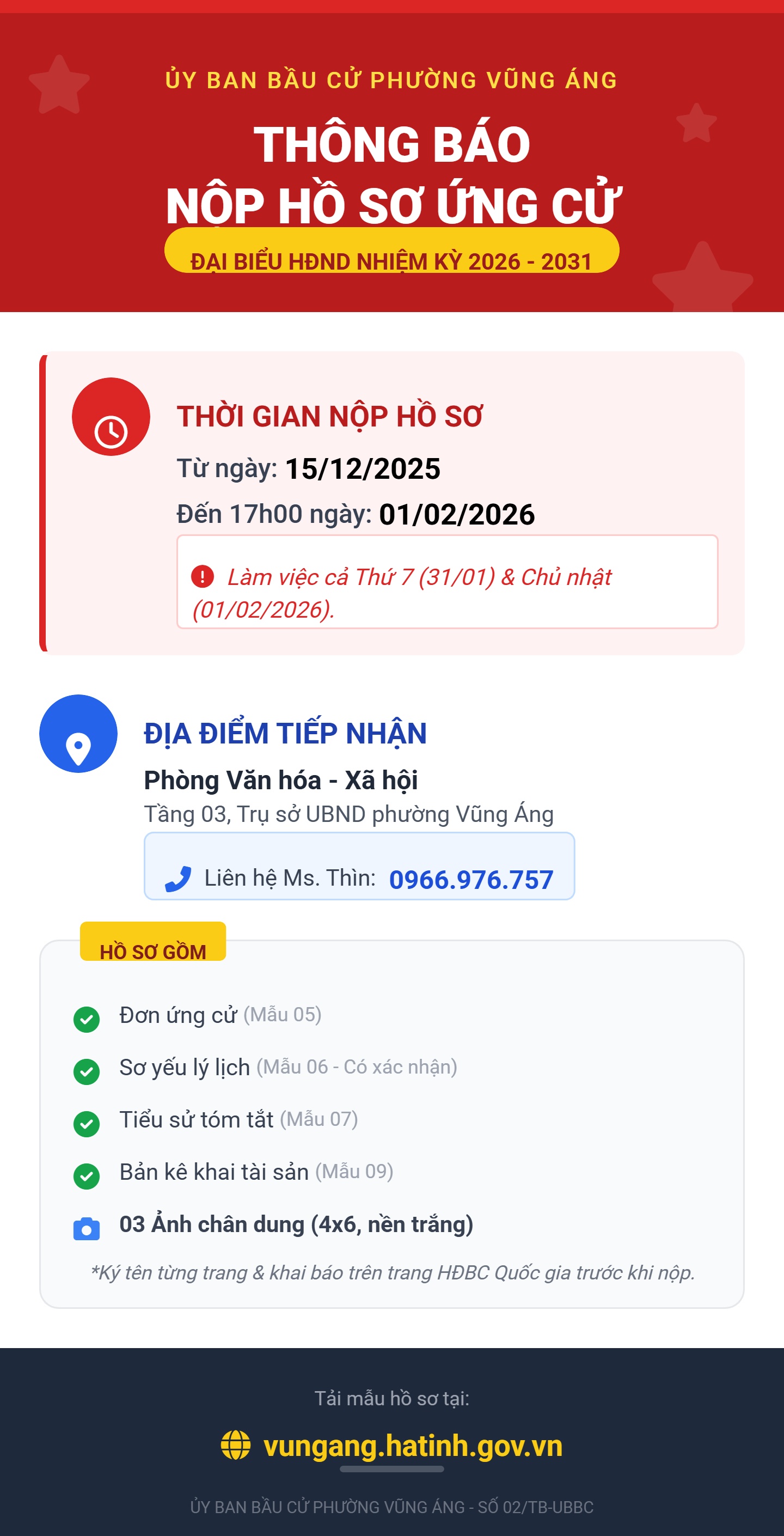 MẪU HỒ SƠ ỨNG CỬ ĐẠI BIỂU HĐND PHƯỜNG VŨNG ÁNG (NHIỆM KỲ 2026-2031)